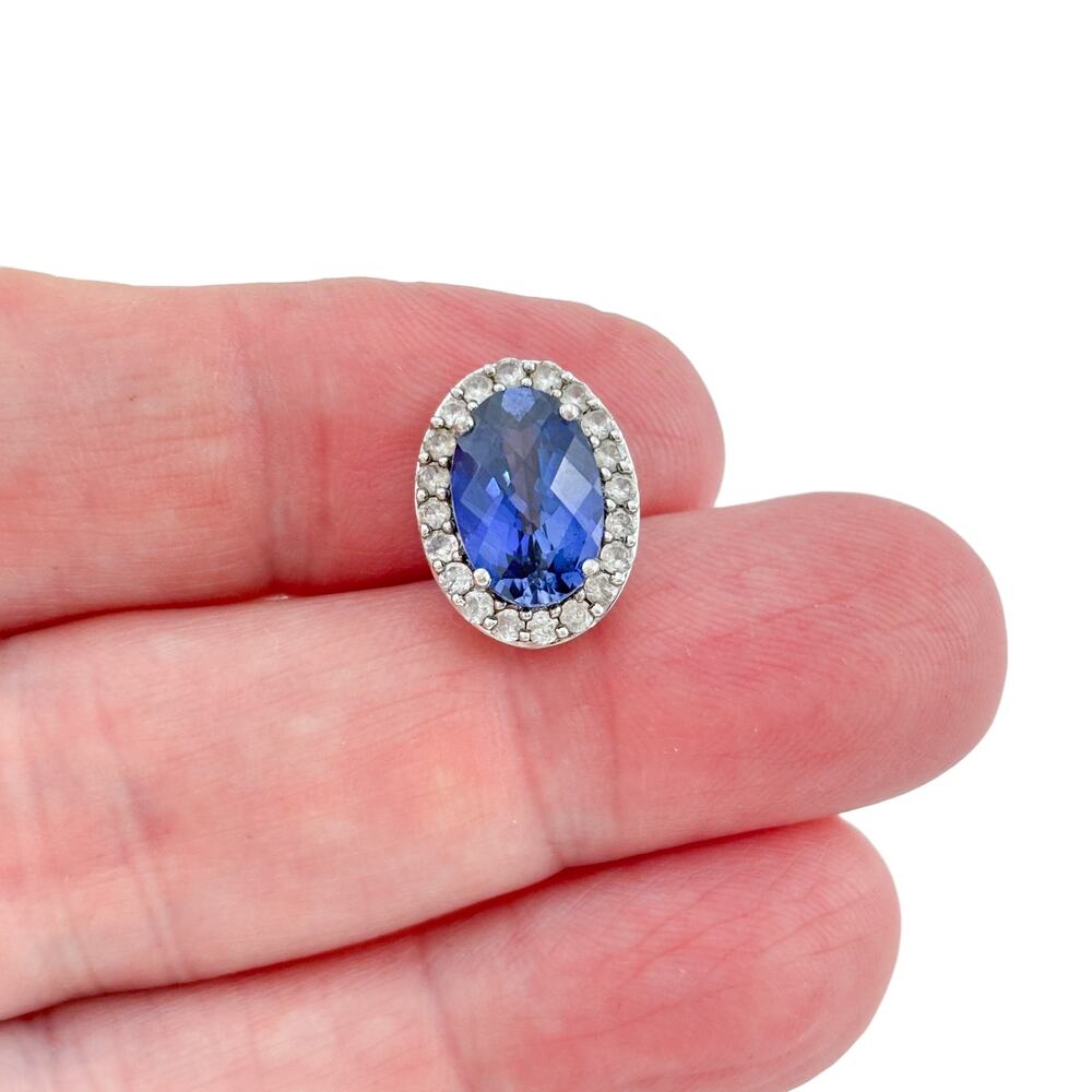Vintage Sterling Silver 925 Lab Created Blue Sapphire Halo Pendant
